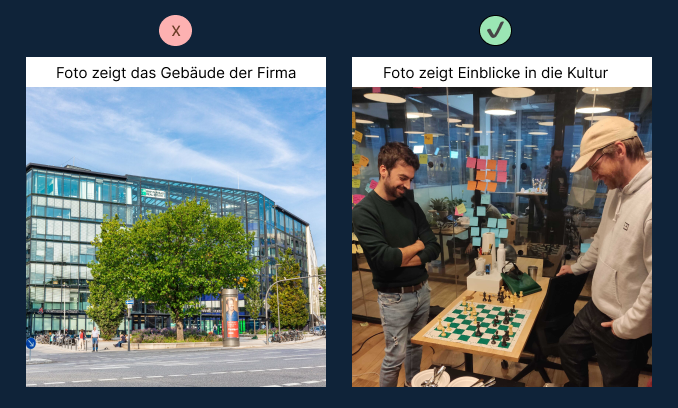 Beispiel schlechtes vs gutes Foto für eine Stellenanzeige