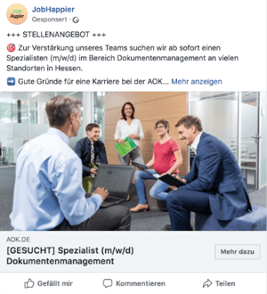 Facebool Stellenanzeige