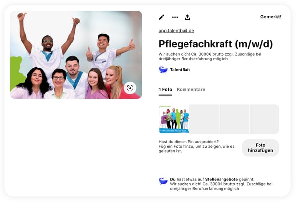 Eine gesponserte Werbeanzeige für einen Pflegejob auf Pinterest 