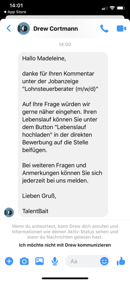 Beispielanzeige Social Media Recruiting