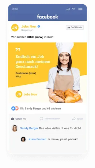 TalentBait Facebook-Anzeige, Beispiel Gastronomie